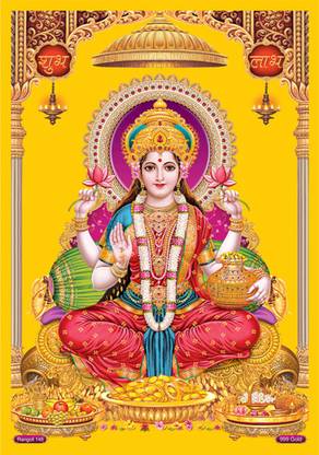 RANGOLI 30 cm Laxmi Ji Golden Foil wall Sticker 145 Non-Reusable Sticker