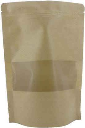 AUMNI CRAFTS Kraft Paper Standup Packing Pouches (25 Pieces) Rectangle 6x4 Inch Brown With Seethru Window Paper Storage Pouch