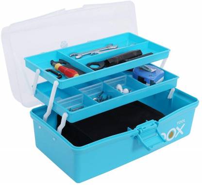JCV ENTERPRISE J-6011 Clear Plastic Foldable Storage Box, Multifunction Three Layers Transparent Storage Box, Transparent Tool Box Organizer Container Case with Handle Tool Box