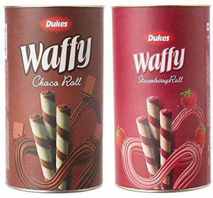 Dukes Waffy Strawberry Wafer Rolls 300 GRAM AND Waffy Choco Wafer Rolls 300 GRAM COMBO Wafer Rolls