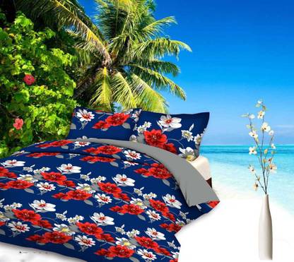 RK TRADES 140 TC Cotton Queen Floral Flat Bedsheet