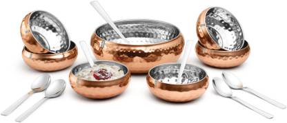MATRIX Stainless Steel Serving Bowl 100% Food garde Lacquered Cooper Color Coating Hammered finish stainless steel pudding set