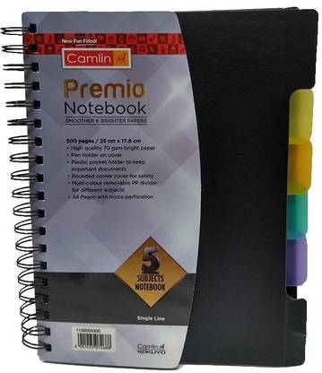 Camlin B5 SINGLE LINE 5 SUBJECT SPIRAL BOOK 300 PGS B5 Notebook Ruled 300 Pages