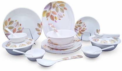 RKV Pack of 32 Melamin 32 Pcs Premium Dinner Set (Design:Leaves) Dinner Set