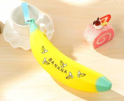 Ample Wings Silicon Banana Fruit Series Premium Quality Zipper Pen Pencil Stationery Pouch Banana Art EVA Pencil Box
