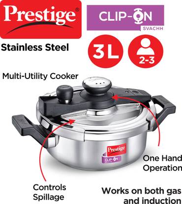 Prestige Svachh Clip on 3 L Outer Lid Induction Bottom Pressure Cooker