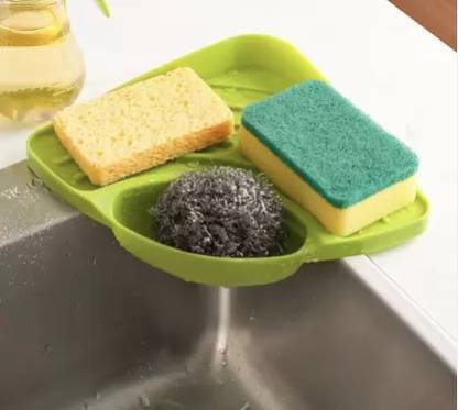 NG MULTISTORE Plastic Kitchen Corner Shelf with Tray Holder Multipurpose Kitchen Sink Organizer Tool for Dish Wash Plastic Wall Shelf