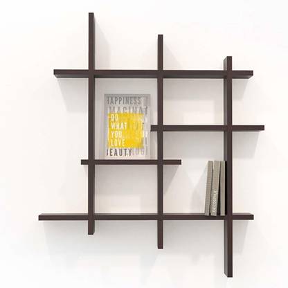 HomeStrap Maize Intersecting Wall Shelf- Natural Mahogany Particle Board Wall Shelf