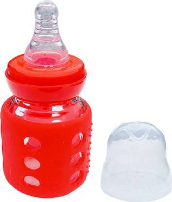 हुद्दीबाबा Glass Feeding Bottle for Newborns/Infants/Babies - 120 ml (RED) - 120 ml