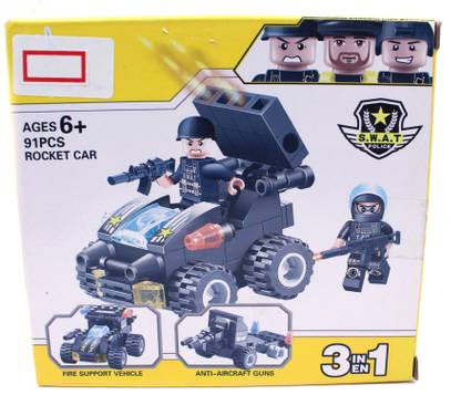 neoinsta shopping Very Beautiful Small Size 91 Pc Blocks For Making Police Vehicle Blue