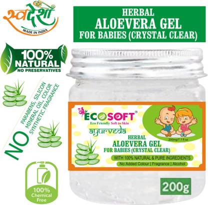 ECOSOFT AYURVEDA New Organic Powerful Benefits of Aloe Vera Gel for Babies,Treating Baby Eczema,Treating Diaper Rash,for Babies’ Cuts and Burns.For Skin Lightening , Glowing Skin. Great for Face, Hair, Sunburn Relief, Dry Skin Hydration.100% Natural Ingredients-No Paraben. 200 gm.
