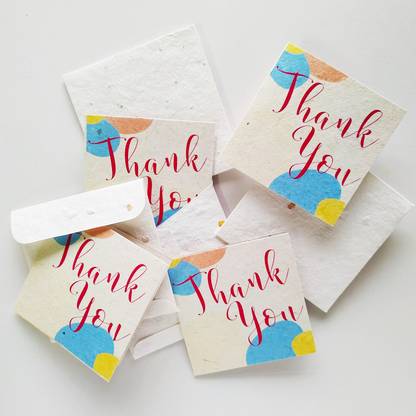 Purple Leaf Green Products Thank You cards with seed paper envelope. Quantity - 10. Size - 3' X 6' single fold Greeting Card