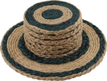 Jute handicraft Round Reversible Jute Coaster Set