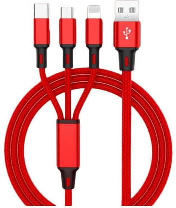 अरदीप Data Cable 3 in 1 [ Lightning , Micro USB , Type C Usb cable ] Multi Port Charging 1.2 M Lightning Cable Nylon Braided USB Cable माइक्रो USB केबल
