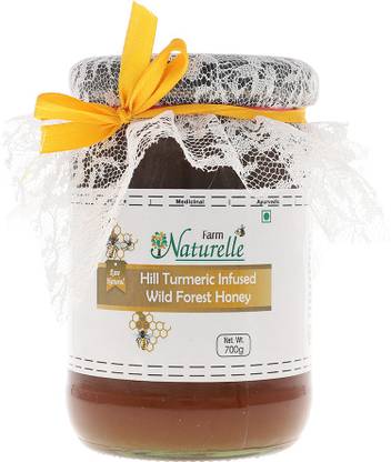 Farm Naturelle Raw Unprocessed Real Turmeric Infused in Forest Honey-(700g ) Delicious and Ant-oxidant Honey to Fight Inflammation.