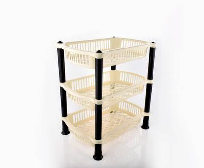 NEWON Fruits/Vegetables Kitchen Rack Plastic Plastic 3 Layer Multi-purpose Kitchen Storage Basket Rack and Fruits/Vegetables Kitchen Rack ,office rack,clothe rack,bathroom rack (plastic) (color Beige)