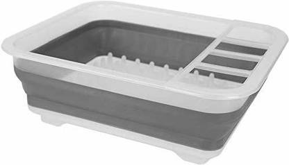 SEASPIRIT Dish Drainer Kitchen Rack Plastic Silicone Kitchen Drainer Tub Basin - Water Strainer with Utensil Holder and Serving Tray