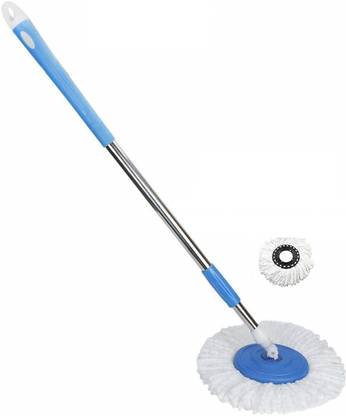 MOFNOS Spin Mop Handle Stick with Microfiber Head Refill Stainless Steel Pole for 360° Floor Cleaning Mop with 1 Extra refile (Random Color) Wet & Dry Mop