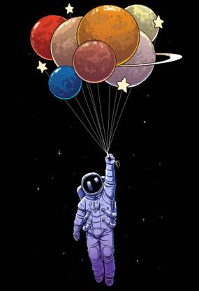 Astronaut with Balloons Paper Print