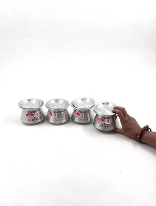 SHIBU ALUMINIUM EXTRA SMALL HAMMERED PICKLE/ DIPS HANDI SET (4 PCS ) WITH LIDS (not for cooking) Handi 0.3 L with Lid