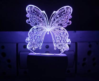 Fiber Optic Butterfly Night Light LED Color Changing Lamp Purple