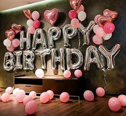 Jhai Kal Solid Happy Birthday Decoration Foil Balloon For Birthday Party- Silver Letter Balloon