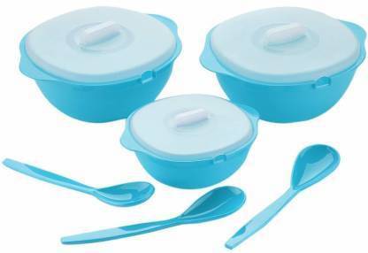 VEER ENTERPRISE Plastic Serving Bowl Multipurpose Unbreakable Chef Set/Serve Set with 3 Bowls, 3 Lid & 3 Serving Spoon for Breakfast, dinnerware, Use for Gift
