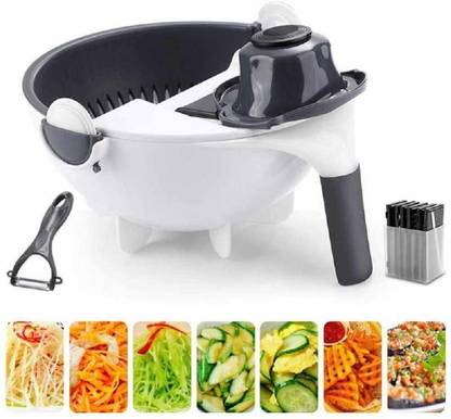 portiblesable Magic Multifuctional Rotate Vegetable Cutter, Potato Cutter, Fruit Cutter with Drain Basket Kitchen Veggies Fruit Shredder Greater Slicer Mixer Grinder Vegetable & Fruit Grater & Slicer