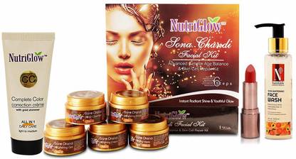 NutriGlow Sona Chandi Facila Kit/Advanced Face wash/BB Cream/Red Lipstick