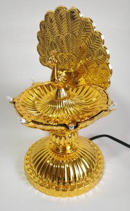 Harshavi Trading electric dia 1 layer 7 LED electric gold rice bulb lights diya/ dia/ deep/ deepak peacock ( Pack of 1) Plastic Table Diya