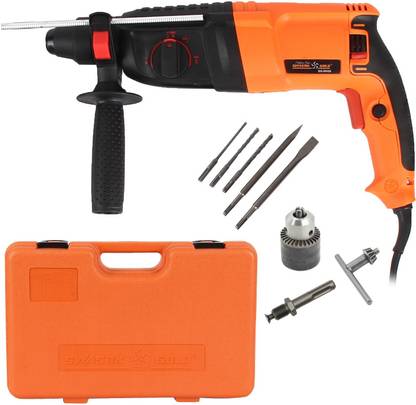 SWASTIK GOLD 26mm 900W reversible rotary hammer drill machine SDS plus with 3 mode operation bits, 13mm Drill chuck, Key, SDS Adaptor and carrying box Hammer Drill (26 mm Chuck Size, 900 W) SG-RH26 WITH 13MM DRILL CHUCK Rotary Hammer Drill