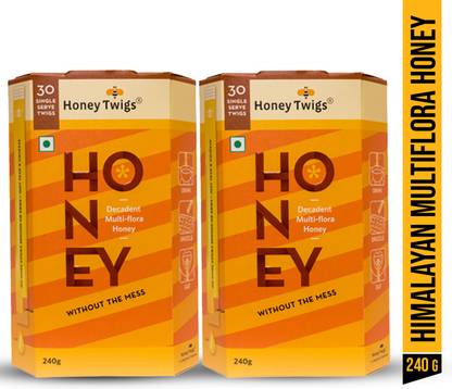 HONEY TWIGS 100% Natural & Pure Himalayan Multiflora Honey 240gms: Pack of 2 (2 x 30 Twigs/Sachets in each pack)