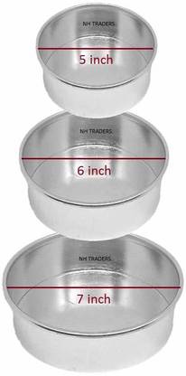 Msquare Supplies Aluminium Cake Mould 5,6 & 7 inches Diameter and 2.25 inch Height Round