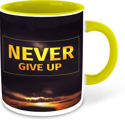 whats your kick Never Give Up Inspired designer printed Yellow Ceramic Coffee |tea | milk (Gift | Motivational Quotes | Best Quotes | Fitness, Gym, Running (Multi-35) Ceramic Coffee Mug