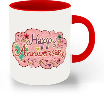 whats your kick Happy Anniversary, 1st Anniversary, 5th Anniversary, Printed Red Inner Colour Ceramic Coffee- Gift for Husband, Gift for Wife| Friend| Couple, (Multi 25) Ceramic Coffee Mug