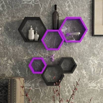 UshaFurnitures BEE-HIVE/HONEY COMB DESIGNED WALL MOUNTING MDF (Medium Density Fiber) Wall Shelf