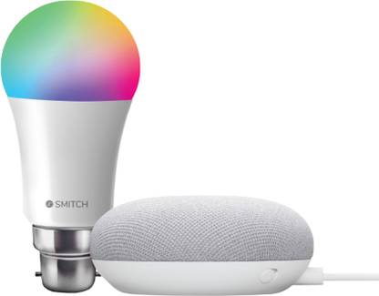 Google Nest Mini with Smitch WiFi RGB Bulb 10W with Google Assistant Smart Speaker