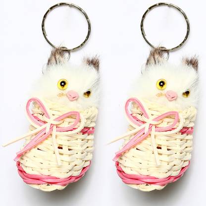 Lotus E SMALL WHITE SHOE BASKET BLACK KITTEN { SET OF 2 } Key Chain