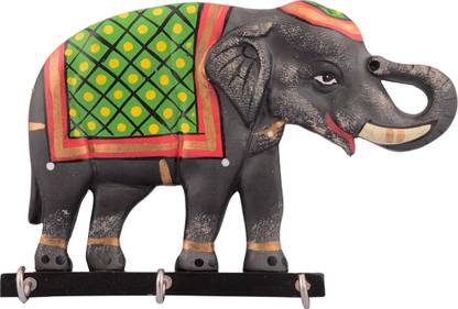 eCraftIndia Elephant Design Wood Key Holder