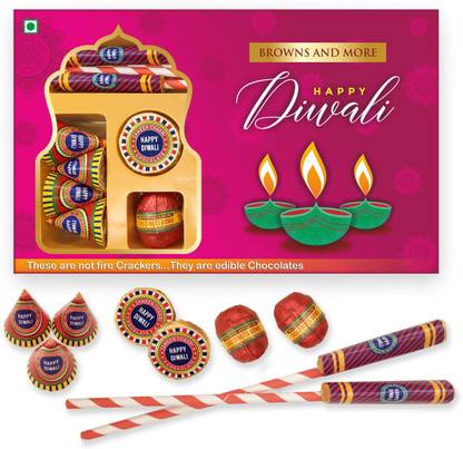 browns and more Diwali Cracker Chocolate Box- Rocket, Chakri, Anar And Rassi Bomb - 20 Piece Chocolate Bars