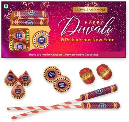 browns and more Diwali Cracker Chocolate Box - Rocket, Anar, Chakri And Rassi Bomb - 12 Piece Chocolate Bars