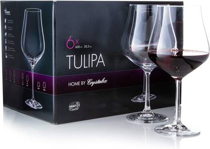Bohemia Crystal (Pack of 6) Tulipa Red Glass Set Wine Glass