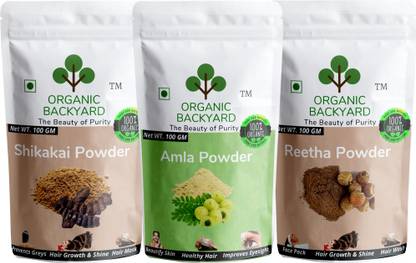 Organic Backyard 100% Natural Amla,Reetha and Shikakai Powder Combo 100gm Each for Hair Care