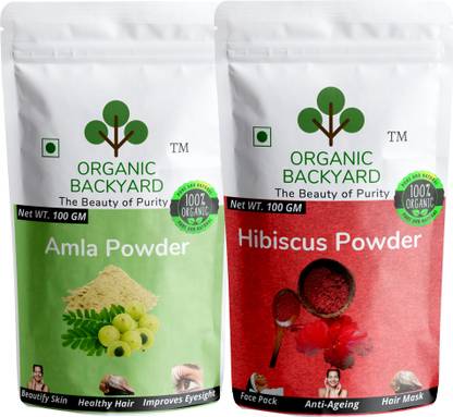 Organic Backyard 100% Natural Amla and Hibiscus Powder Combo 100gm Each for Hair Care