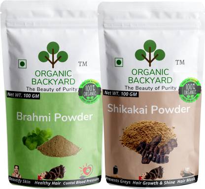 Organic Backyard 100% Natural Brahmi and Shikakai Powder Combo 100gm Each for Hair Care