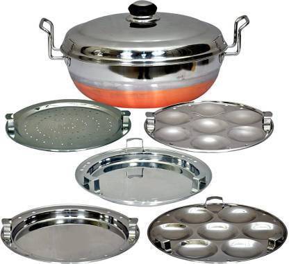 Astha Stainless Steel Induction Bottom Multi Kadai with 5 plates Induction & Standard Idli Maker (5 Plates , 14 Idlis ) Induction & Standard Idli Maker