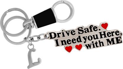 MGP FASHION Drive Safe Message With Plain Alphabet Letter L Full Metal Best For Party Gift Girl Boy Keyring Carabiner (Black Silver) Key Chain
