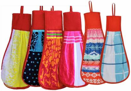 NOHUNT 100% Soft Cotton Hanging Cotton 6 Pieces Cotton Washbasin Napkin/Hand Towel for Kitchen and Bathroom (Multi) Multicolor Cloth Napkins