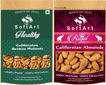 Soft Art Dry fruit combo of Californian Broken Walnut & Californian Walnuts, Almonds