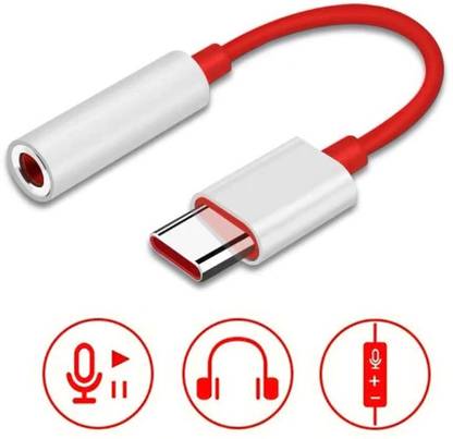 Disdais Red, White Type C Audio Connector Headphone Jack Converter Adapter for 1Plus Phone Converter